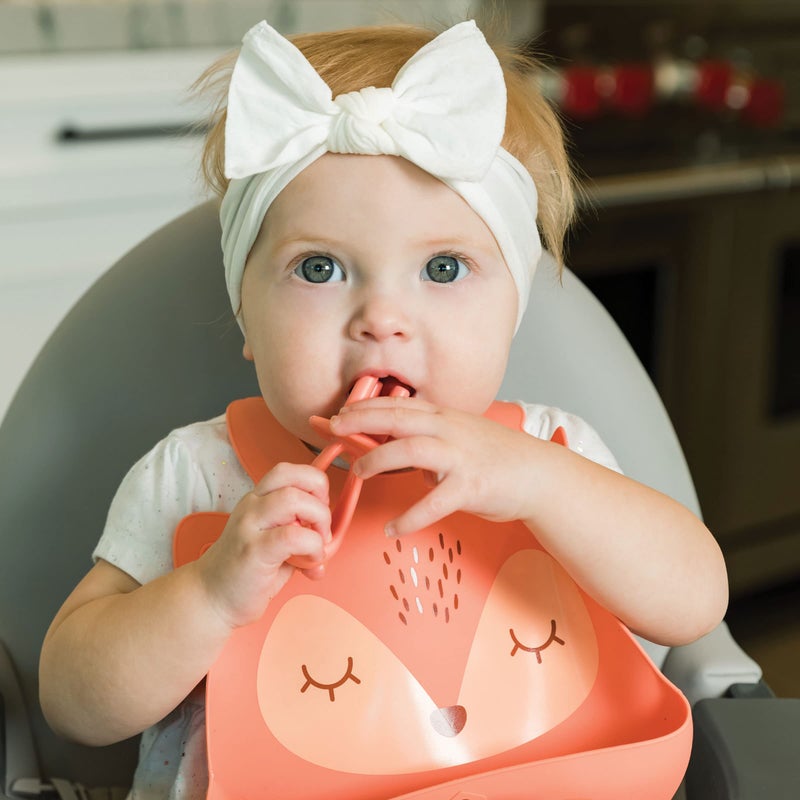 Tiny Twinkle Roll-Up Silicone Bib - Soft, Durable, Easy Clean Waterproof Silicone Bibs With Food Catcher (Coral, Infant) - Image 3
